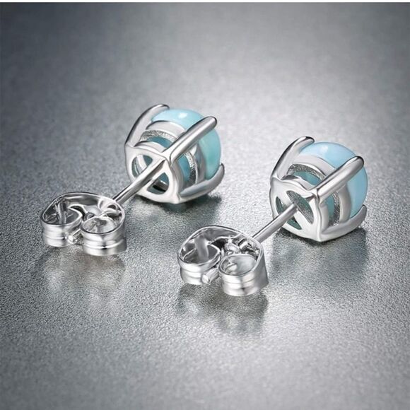 New Larimar Sterling Silver Stud Post Earrings - Picture 3 of 5